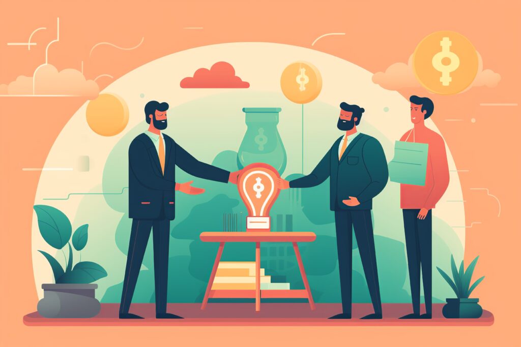flat illustration investor startup entrepreneur agreement neutral colors min