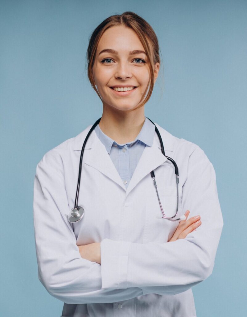 woman doctor wearing lab coat with stethoscope isolated min scaled e1730756083122